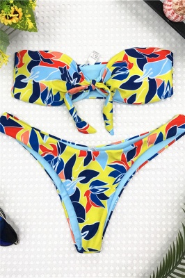 High Waist Strapless Colorful Patterns Two-piece Bikinis_1