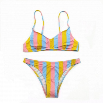 Colorful Stripes Spaghetti Straps Two-piece Bikini Set_15