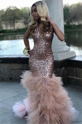 Glamorous Red Sequins Sexy Mermaid Spaghetti-Straps Long Prom DressesHalter Sequins Ruffles Prom Dresses | Sexy Mermaid Sleeveless Evening Dresses_1