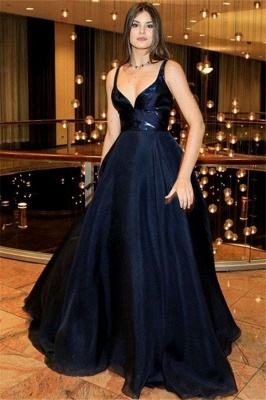 Black Spaghetti Strap Prom Dresses Sleeveless  Tulle Sexy Evening Dresses_1