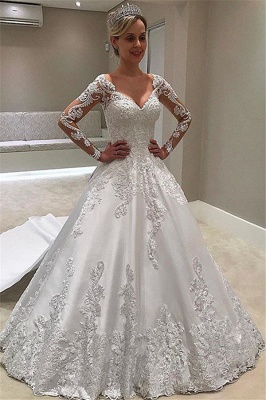 Chic Sweetheart Lace Princess Ivory Wedding Dresses Long-Sleeves Appliques Bridal Gowns On Sale_1