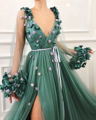 Glamour Pool Sleeved Quality Tulle Side-Slit Princess A-line Prom Dress | Suzhou UK Online Shop_2