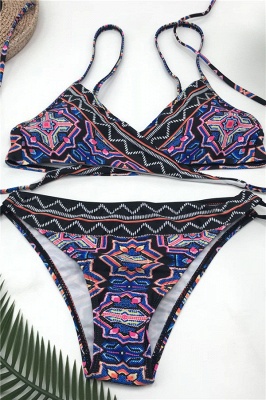 Sexy V-Neck Spaghetti Tribal Patterns Two-piece Bikini Sets_6