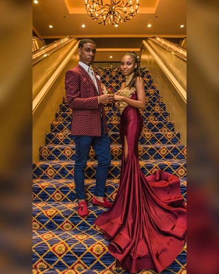 Sexy Wine Red High-Neck Appliques Trumpet Prom Dress | Suzhou UK Online Shop_2