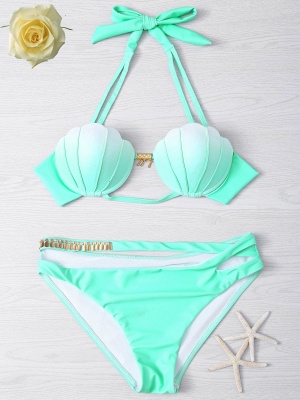 Shell Shaped Gradient Mint Green Bikini Set_1