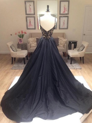 Black Lace V-Neck Sleeveless Prom Dresses | Open Back Evening Dresses with Beads_7