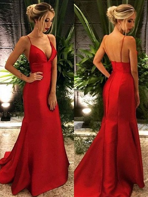 Spaghetti Ruffles Strap Prom Dresses Mermaid Open Back Sleeveless Sexy Evening Dresses_2