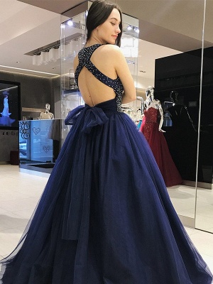Glamorous Halter Crystal Bow-knot Open Back Prom Dresses Ball Gown Sleeveless Sexy Evening Dresses_3