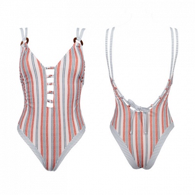 Stripes Backless Sexy One Piece Swimsuit Summer Beach Swimwear_4