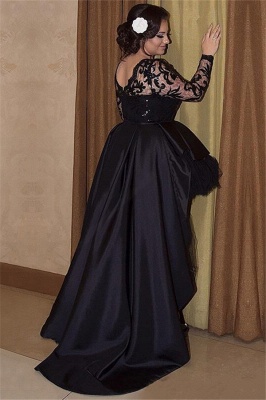 Hi-lo Lace Long Sleeves Lace Prom Dresses Plus Size Black Plus Size Sexy Evening Dresses_2