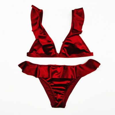 Silky Sexy V-Neck Draped Two-piece Bikini Sets_10