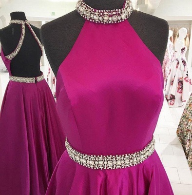 Crystal Halter Prom Dresses | Ribbon Sleeveless Evening Dresses_3