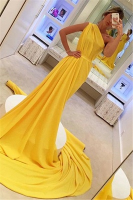 Glamour Yellow One-Shoulder Summer Sleeveless Long Princess A-line Prom Dress | Suzhou UK Online Shop_1