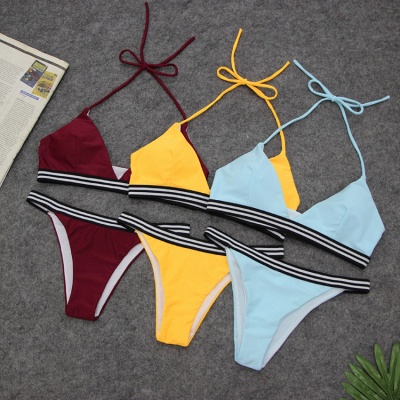 Triangle Pads Halter Two-piece Bikini Swimsuits_7