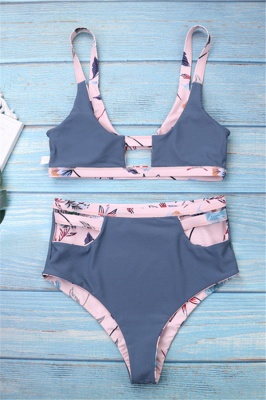 Flower Prints Pink Two-piece Lovely Bikini Swimwears_5