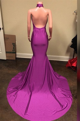 New Arrival Purple Halter Sexy Low Cut Trendy Backless Summer Sleeveless Trumpet Evening Gown | Suzhou UK Online Shop_2