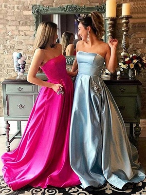 Strapless Beads Ruffles Prom Dresses Sleeveless Sexy Evening Dresses with Pocket_2