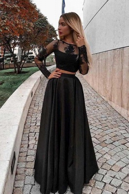 Glamorous jewel Lace Appliques Prom Dresses | Two Piece Longsleeves Evening Dresses_1