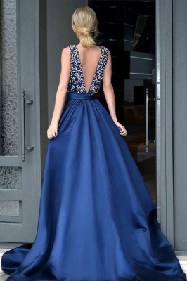 Glamorous Crystal V-Neck Lace Appliques Prom Dresses | Ribbon Sleeveless Evening Dresses_2