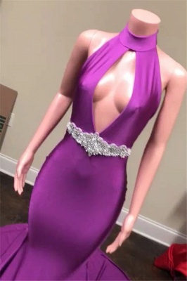 New Arrival Purple Halter Sexy Low Cut Trendy Backless Summer Sleeveless Trumpet Evening Gown | Suzhou UK Online Shop_3