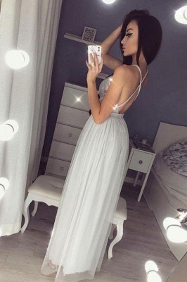 Glamorous Sequins Halter Lace Appliques Prom Dresses | Side slit Sheer Sleeveless Evening Dresses_3