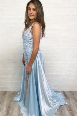 Elegant Blue Detachable Straps Lace Summer Sleeveless Trumpet Prom Dress | Suzhou UK Online Shop_2