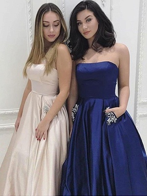 Strapless Beads Ruffles Prom Dresses Sleeveless Sexy Evening Dresses with Pocket_5