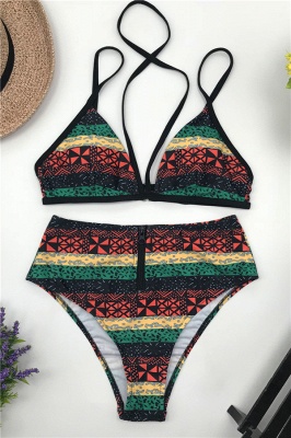 Tribal Prints Straps Two-piece Bikini Set with Cover-up_4