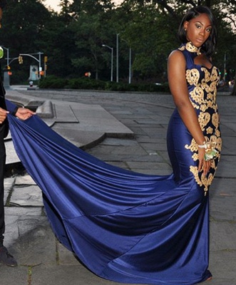 Elegant Royal Hign-Neck Summer Sleeveless Applique Trumpet Prom Dress | Suzhou UK Online Shop_2