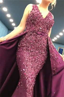 Sleeveless Full Beads Sequins Sexy Evening Dress | Luxury Overskirt Sheer Tulle Back Prom Dress_6