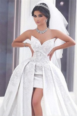 Puffy Gorgeous Strapless Lace Overskirt Appliques Ball Gown Wedding Dress_3