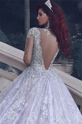Luxury Sheer Muslim Cathedral Train  Crystal Beading Vintage Lace Wedding Dress BA6920_3