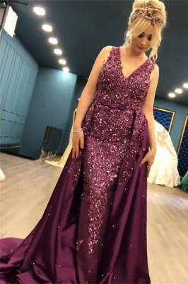 Sleeveless Full Beads Sequins Sexy Evening Dress | Luxury Overskirt Sheer Tulle Back Prom Dress_5