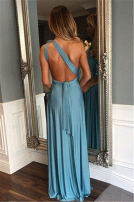 Modest A-line One Shoulder Long Evening Gowns Crystals Sleeveless  Bridesmaid Dresses_3