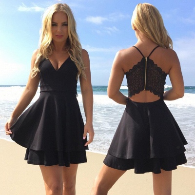 Chic Layers V-Neck Spaghetti-Straps Homecoming Dress_3