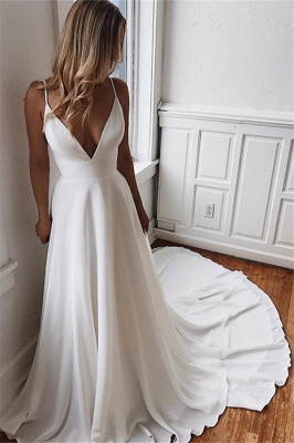 Sexy Spaghetti-Straps V-Neck White Wedding Dresses Backless Chiffon Sleeveless Bridal Gowns Online_1