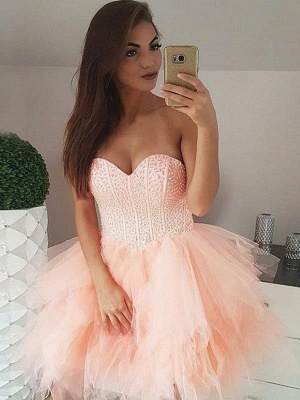 Tulle Beading Sweetheart Strapless Mini Homecoming Dress_1