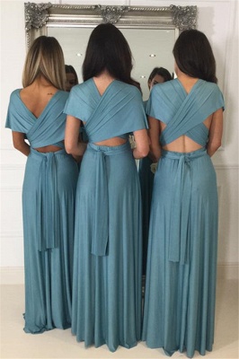 Deep V-neck Convertible Bridesmaid Dresses  | Floor Length Sexy Blue Chiffon Wedding Party Dress_3
