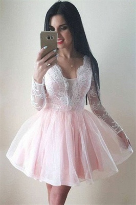 Long-Sleeves Tulle Lace V-Neck Homecoming Dress_1