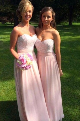 Sweetheart Ruched Lace Appliques Chiffon Bridesmaid Prom Dresses_2