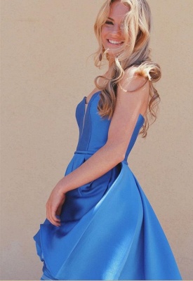 V-Neck Strapless Satin A-Line Short Homecoming Dress_3