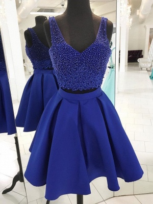 Two-Pieces Straps Beading Sleeveless Homecoming Dress_1