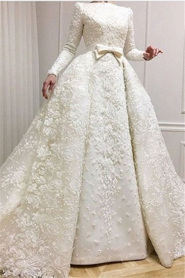 Luxury Beaded Lace-Applique Long-Sleeves Jewel Ball-Gown Wedding Dresses with Over-Skirt CD0071_2