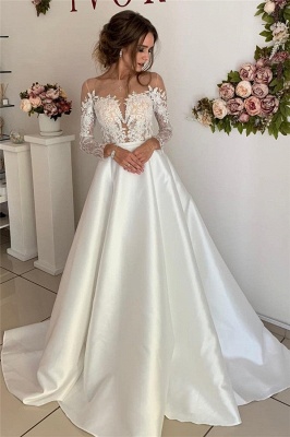 Gorgeous Appliques Long-Sleeves A-Line Wedding Dresses | Bridal Gowns Online_1