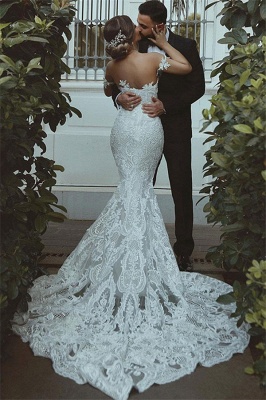 Mermaid Lace Wedding Dress  | Sexy Court Train Sweetheart Bridal Gowns with Sleeve Decorations_3