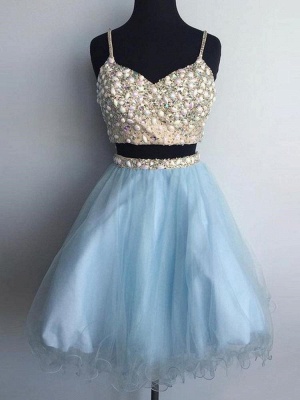 Two-Pieces Tulle Spaghetti-Straps Homecoming Dress