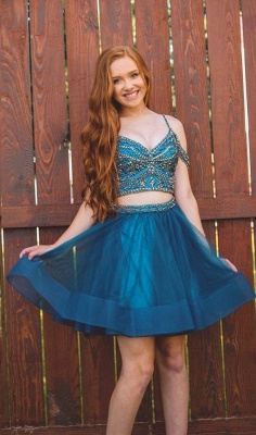 Illusion Organza Two-Pieces Beading Homecoming Dress_1