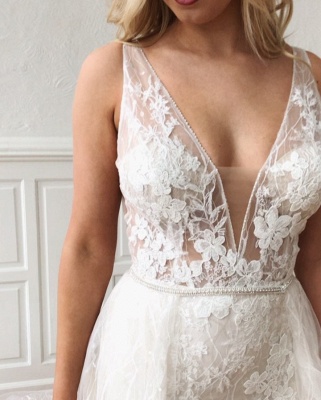 Glamorous Straps V-Neck Lace Mermaid Detachable Wedding Dresses | Bridal Gowns Online_3