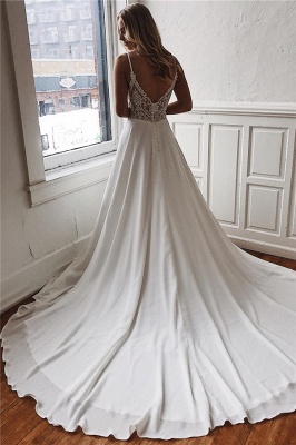 Sexy Spaghetti-Straps V-Neck White Wedding Dresses Backless Chiffon Sleeveless Bridal Gowns Online_2