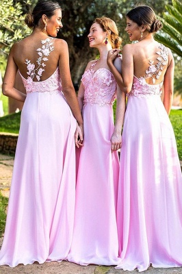 Elegant One Shoulder A-line Bridesmaid Dresses | Pink Flowers Chiffon Bridesmaid Dress_2
